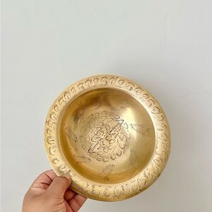 Vintage Brass Pedestal Bowl Etched Design